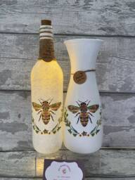 Bee Decoupage Light Up Bottle & Matching Vase - Bumble Nee Mother's Day Gift - thumbnail 1