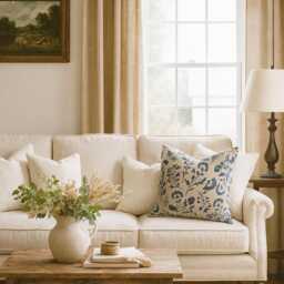 Delft Blue Floral Cushion Cover - Dutch Linen-Look Cotton Blend, Plain Back - thumbnail 3