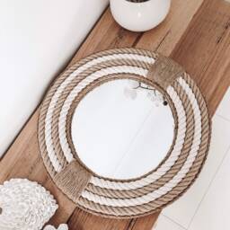Small 41cm - 16Inch Nautical Hampton Elegant Round Rope Mirror Twisted Home Decor Art Wall Hanging - thumbnail 3