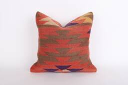 Vintage Turkish Kilim Pillow Cover 16'' Handwoven Wool Throw - thumbnail 1