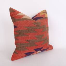 Vintage Turkish Kilim Pillow Cover 16'' Handwoven Wool Throw - thumbnail 3