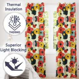 Bold Pop Art Flowers Large Petals Abstract Seamless Pattern Readymade Eyelet Ring Top Thermal 100% Blackout Curtains - thumbnail 3
