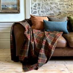 Harris Tweed Moss, Gingerbread & Wine Tartan - Luxury Large Pure Wool Throw Blanket 150x200cm/59x79