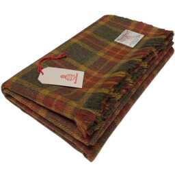 Harris Tweed Moss, Gingerbread & Wine Tartan - Luxury Large Pure Wool Throw Blanket 150x200cm/59x79 - thumbnail 4