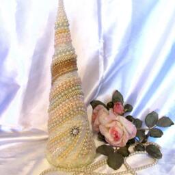 Shabby Chic Christmas Tree Decor White, Vintage & Pastel Pearls With Rhinestones, Cottage Chic, Romantic Home - thumbnail 3
