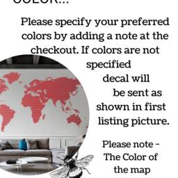 World Map Decal- World Map Wall Art - Striped Vinyl Work Room Sticker, Office D??cor Wm005 - thumbnail 2