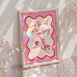 Wear The Hat Ride Cowboy Print - Pink & Red Western Wall Art Bookish - thumbnail 2
