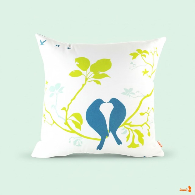 Love Birds On A Branch 18 Inches Square Cotton Linen Pillow Cover - image 1
