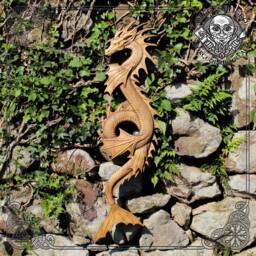 Hand Carved Iroko Wood Water Dragon - Rustic Norse Wall Art - thumbnail 1