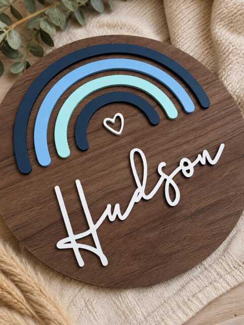 Personalised Wooden Rainbow Wall Plaque, Childrens Room Decor - image 1