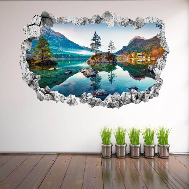 Mountains Trees Lake Water Reflection Wall Decal Sticker Mural Poster Print Art Home Bedroom Office Decor Kr33 - image 1