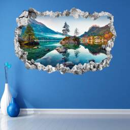 Mountains Trees Lake Water Reflection Wall Decal Sticker Mural Poster Print Art Home Bedroom Office Decor Kr33 - thumbnail 2