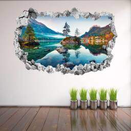 Mountains Trees Lake Water Reflection Wall Decal Sticker Mural Poster Print Art Home Bedroom Office Decor Kr33 - thumbnail 1