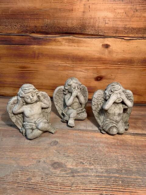 stone Garden See Hear Speak No Evil Angel Cherub Memorial Gift Ornament - image 1