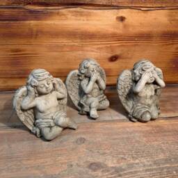 stone Garden See Hear Speak No Evil Angel Cherub Memorial Gift Ornament - thumbnail 3