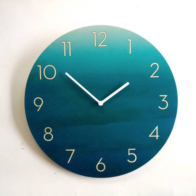 Teal Ombre Wooden Wall Clock Silent Mid-Century Modern Decor - image 1