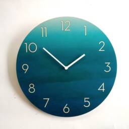 Teal Ombre Wooden Wall Clock Silent Mid-Century Modern Decor - thumbnail 1