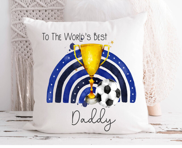 Personalised Football Trophy Cushion, Gift, Father Day Gift For Dad, Worlds Best Dad - image 1
