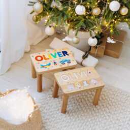 Personalized Name Puzzle Stool. Toddler Step 1 2 3 Year Old Gift. Baby Girl Birthday Wooden Chair. Baptism - thumbnail 4