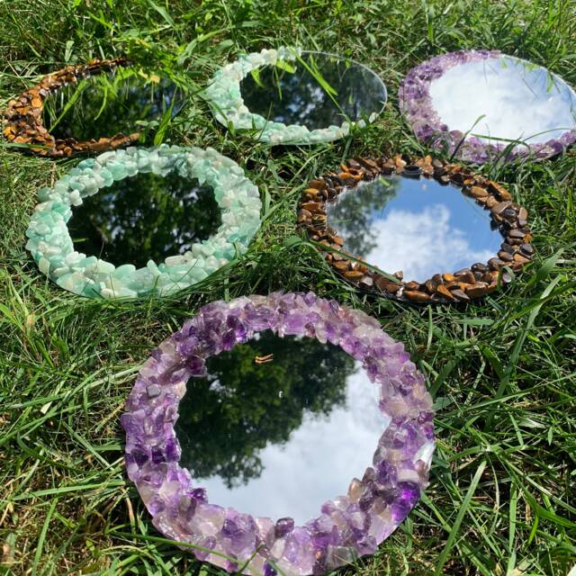 Amethyst Mirror - Tigers Eye Crystal Mirror Tumbled Amethyst Green Aventurine Healing Crystal - image 1