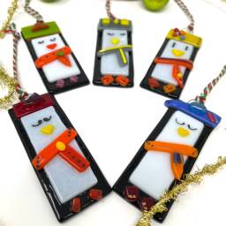 Handmade Fused Glass Penguin Christmas Tree Decoration - thumbnail 4