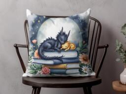 Bookish Dragon Pillow Fantasy Reader Cushion, Cozy Book Lover Gift - thumbnail 1