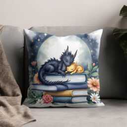 Bookish Dragon Pillow Fantasy Reader Cushion, Cozy Book Lover Gift - thumbnail 3