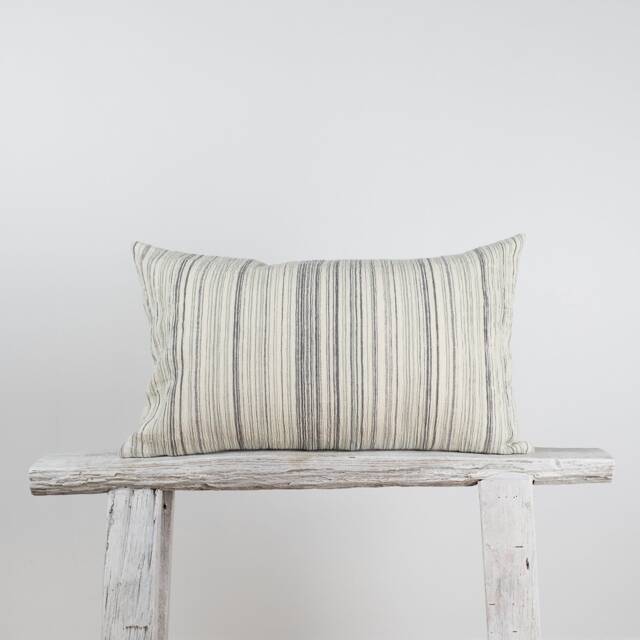 Wrinkled Cotton Striped Lumbar Pillow Cover, Farmhouse Coastal Style - image 1