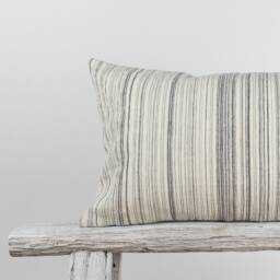 Wrinkled Cotton Striped Lumbar Pillow Cover, Farmhouse Coastal Style - thumbnail 2
