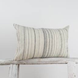 Wrinkled Cotton Striped Lumbar Pillow Cover, Farmhouse Coastal Style - thumbnail 3