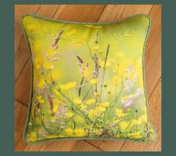 Scottish Buttercups & Harris Tweed Cushion // Handmade Photo Sunny Meadow Print From Scotland Wild Flower - thumbnail 3