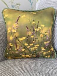 Scottish Buttercups & Harris Tweed Cushion // Handmade Photo Sunny Meadow Print From Scotland Wild Flower - thumbnail 1