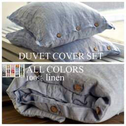 Duvet Cover Set & Pillow With Button Closure Melange Blue Color Stone Washed Seamless Full King Quilt Linen Duvet Cover Full