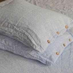 Duvet Cover Set & Pillow With Button Closure Melange Blue Color Stone Washed Seamless Full King Quilt Linen Duvet Cover Full - thumbnail 3