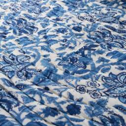 Blue Hand Block Print Quilt, Indian Reversible Razai Cotton Voile Handmade Floral Jaipuri Razai Comforter Bedspread Throw Blanket - thumbnail 4