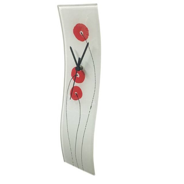 Red Flowers Design Handmade Glass Clock - image 1