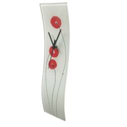 Red Flowers Design Handmade Glass Clock - thumbnail 1