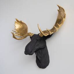 Faux Taxidermy Moose Head Wall Mount - Decor Black & Gold M1708 - thumbnail 2