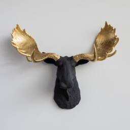 Faux Taxidermy Moose Head Wall Mount - Decor Black & Gold M1708 - thumbnail 1