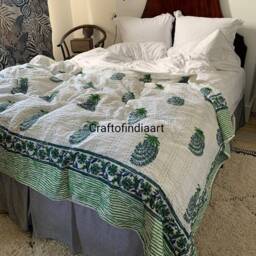 Quilt For Sale Indian Kantha Handmade Floral Print Decorative Bedcover Bohemian King Size Bedspread