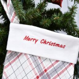 Handmade Buffalo Plaid Christmas Stocking Embroidered Flannel Decor - thumbnail 3