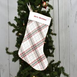 Handmade Buffalo Plaid Christmas Stocking Embroidered Flannel Decor - thumbnail 2