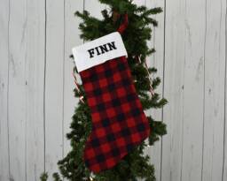 Handmade Buffalo Plaid Christmas Stocking Embroidered Flannel Decor - thumbnail 1