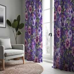 Purple Floral Curtains, Botanical Print Drapes, Lilac & Lavender Flower Panels, Custom Made Vibrant Living Room Decor - thumbnail 2