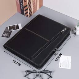 Personalized Black Cowhide Portfolio With Zipper, Custom Genuine Leather Padfolio , A4 Notebook Holder For Him, Corporate Gift, Gifts Him - thumbnail 3