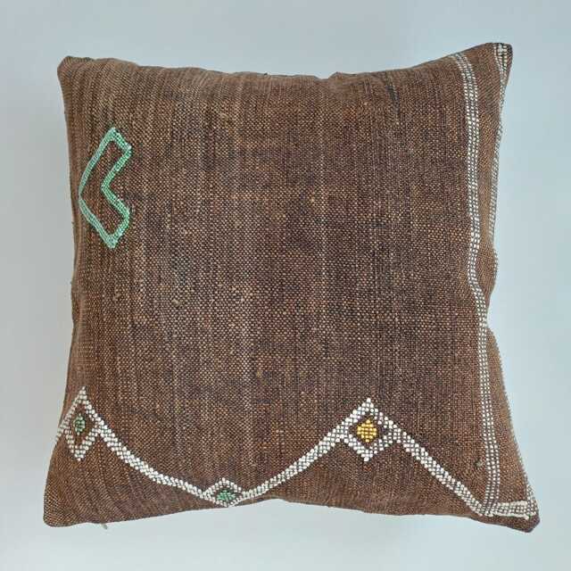 Moroccan Cactus Silk Cushion Cover, Handmade Charcoal Brown Sabra Throw Pillow, Scatter 20''x20''/50x50 cm - image 1