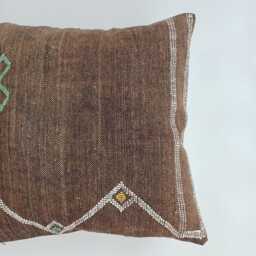 Moroccan Cactus Silk Cushion Cover, Handmade Charcoal Brown Sabra Throw Pillow, Scatter 20''x20''/50x50 cm - thumbnail 2