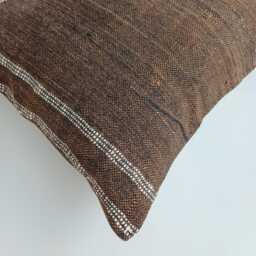 Moroccan Cactus Silk Cushion Cover, Handmade Charcoal Brown Sabra Throw Pillow, Scatter 20''x20''/50x50 cm - thumbnail 3