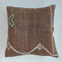 Moroccan Cactus Silk Cushion Cover, Handmade Charcoal Brown Sabra Throw Pillow, Scatter 20''x20''/50x50 cm