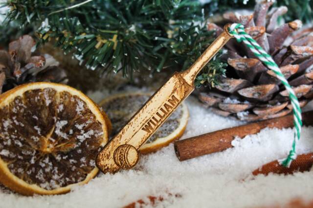 Personalised Cricket Bat Christmas Ornament Cricketer Wood Custom Bauble Laser Engrave Rustic Wooden Name Tree Decoration Irish - image 1